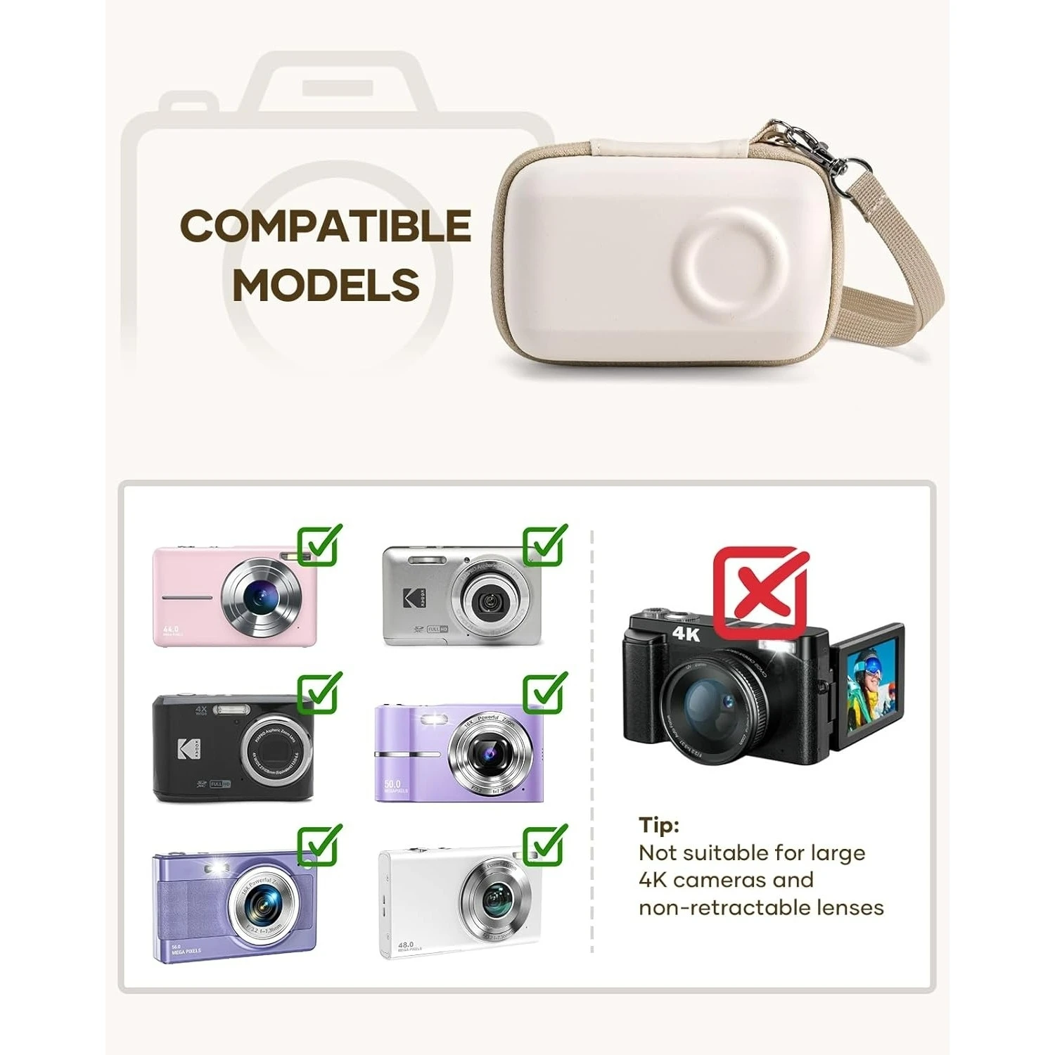 Digital Camera Case for KODAK PIXPRO FZ55/FZ45 & CAMKORY 1080P - Compact Travel Bag with 3 SD Card Slots,Small Lightweight Pouch