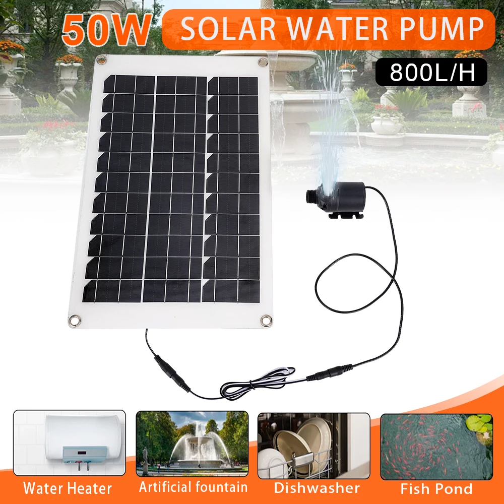 

800L/H Mini Brushless Solar Water Pump DC 12V 50W Solar Panel Quiet Ultra Silent Solar Pump Kit Aquarium Garden Pond Set Decor