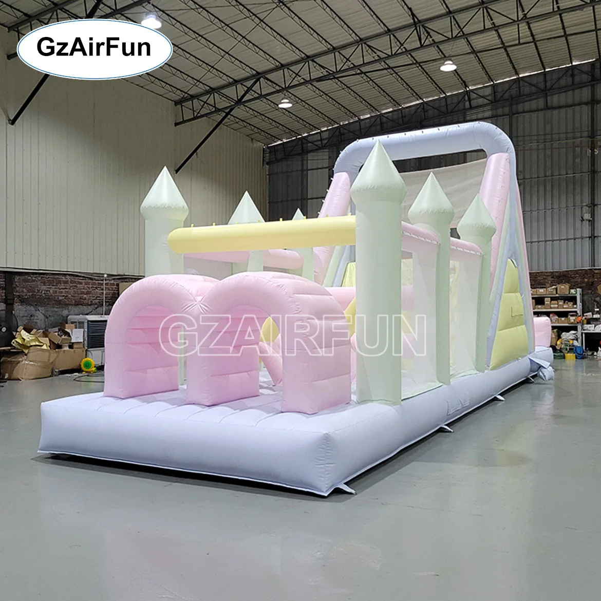 Commercial Grade Macaron Color Inflatable Obstacle Course with Slide  PVC Kids Jumping Castle for Wedding Birthday Party Events
