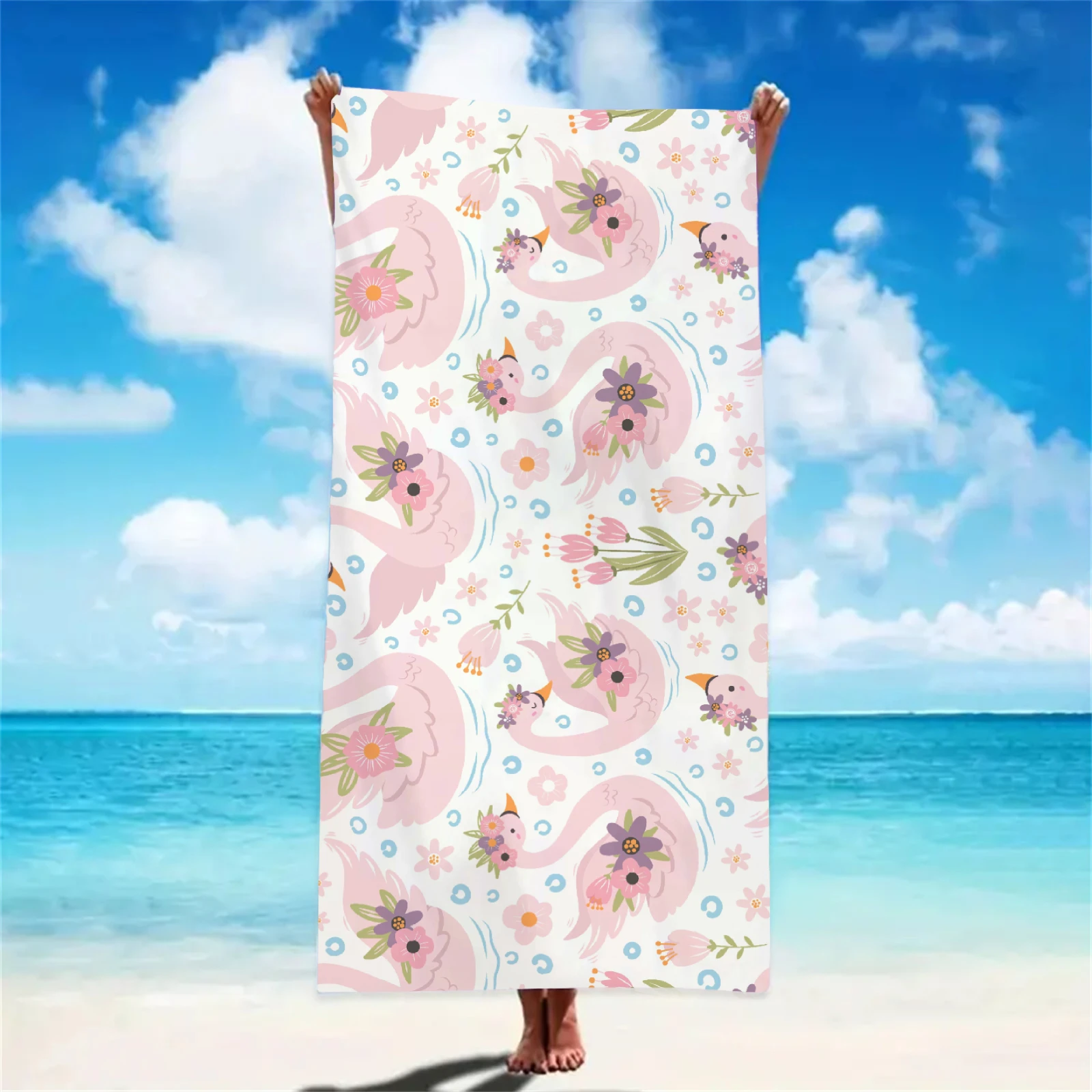 Cartoon Swan Beach Towel Soft Bath Towels Absorbent Quick-Drying Soft Yoga Swimming Outdoor Gift Towel Birthday Valentine's Day