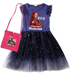 Kids Dress Girls Descendants 4 Red Cosplay Costume Summer Clothes Sleeveless Mesh Princess Dresses Kawaii Birthday Party Vestido