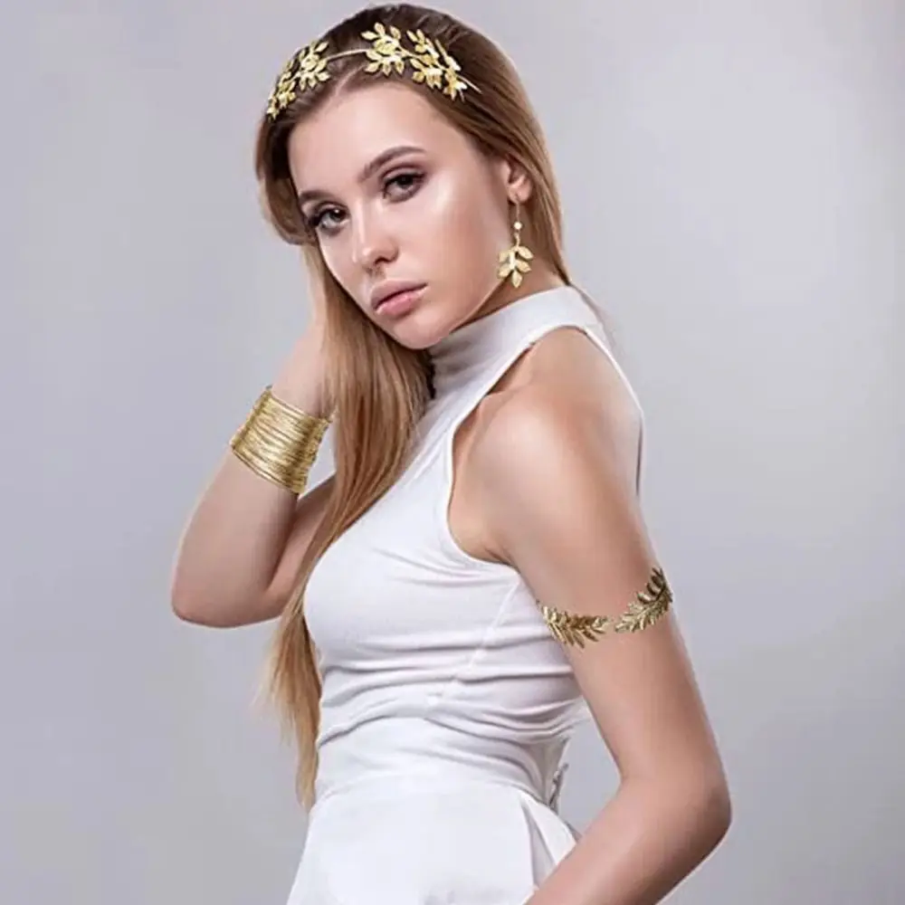 

Baroque Women's Wedding Jewelry Set Gold Bridal Earrings Greek Goddess Hair Jewelry Headpiece Necklace Rhinestone Jewelry Set
