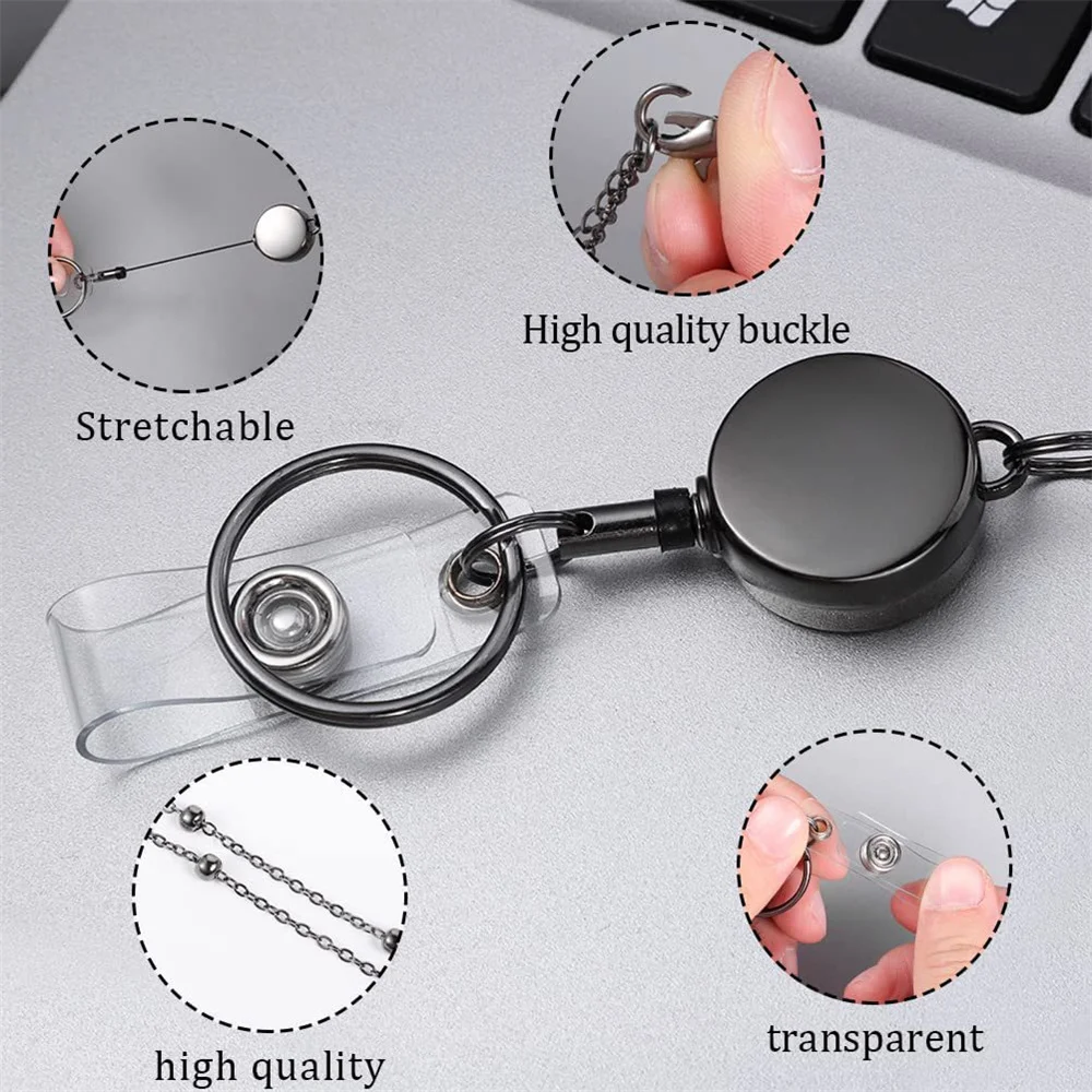 Transparent ID Card Set Azusa Alloy Retractable Rotating Easy-To-Pull Easy-To-Pull Buckle Simple Work Permit Protective Sleeve