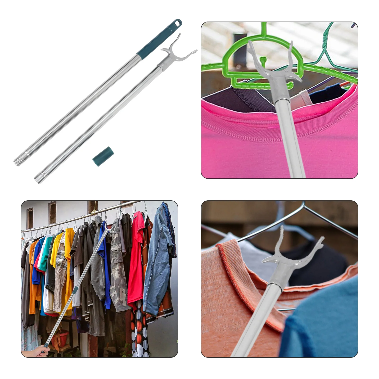 

Versatile Stainless Steel Clothes Reach Pole Retractable Fork Head Design for Hanging Clothes and High Places Clothesline Pole