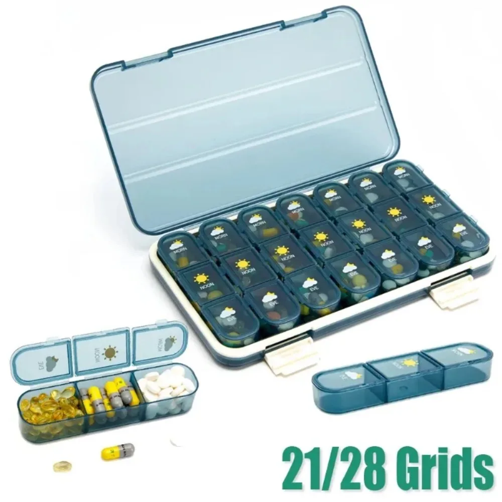 

28/21 Grids Pill Organizer Portable Pill Cases Box Weekly 7 Days Pills Vitamins Fish Oils Container Travel Medicine Organizer