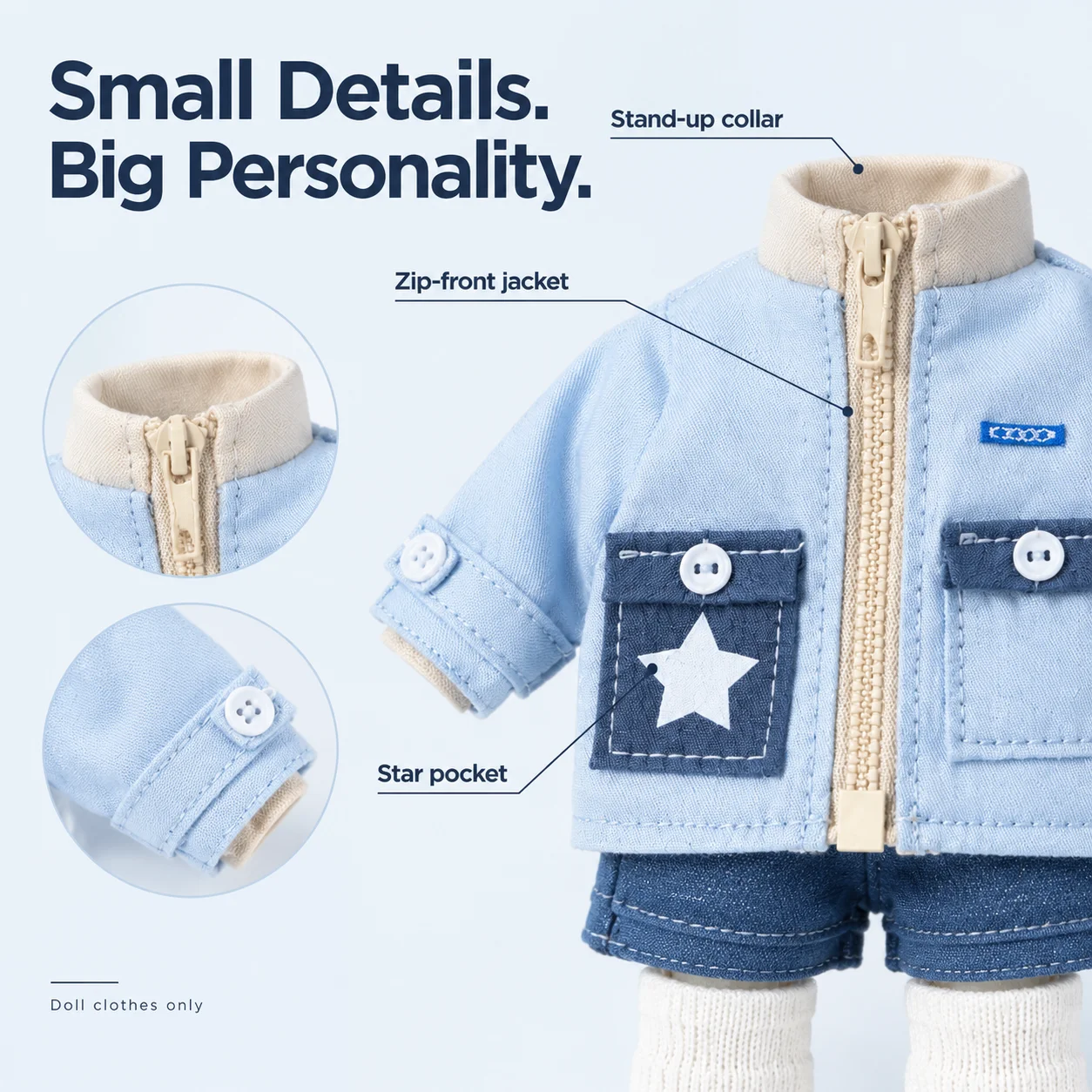 OB11 Doll Clothes Loose Stand-Up Collar Star Jacket Suit Casual Cargo Shorts 12 Points BJD GSC Molly P9 Fashion
