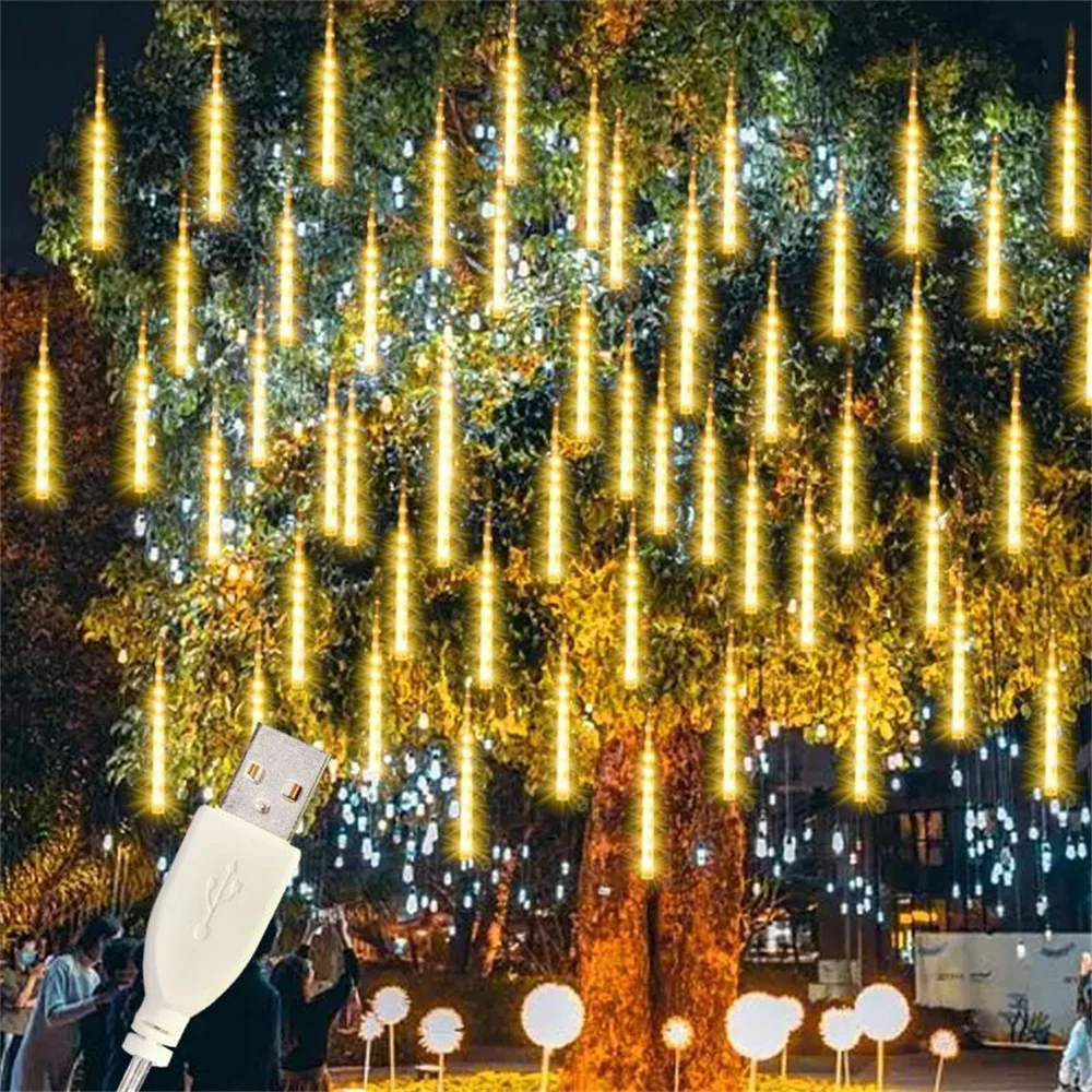 30/50CM LED Meteor Shower Luci a pioggia Spina USB Goccia di pioggia che cade Fata Luce della stringa per la festa di Natale Decorazione del patio