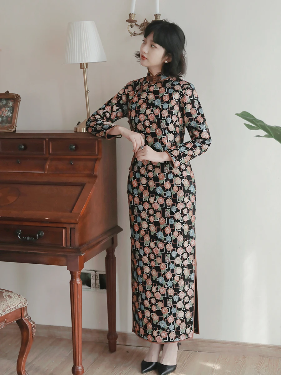 

Осенне-зимнее длинное винтажное повседневное платье с отложным воротником и рукавами до локтя, Rose Estate