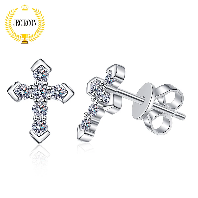 

JECIRCON 925 Sterling Silver Moissanite Stud Earrings for Women 0.36 Carat Full of Diamonds Cross Trend Personality Ear Jewelry