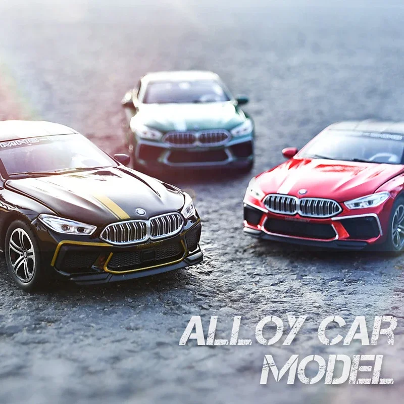 1:32 bmw m8 simulação veículos de metal puxar para trás diecast modelo carro brinquedos carro esporte com luz sonora para crianças presentes moda ornamento