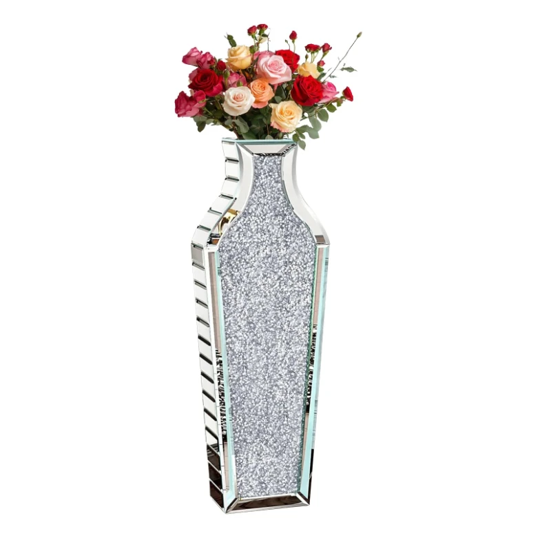 

Tall Flower Vase Crushed Diamond Mirrored Home Deco Vase