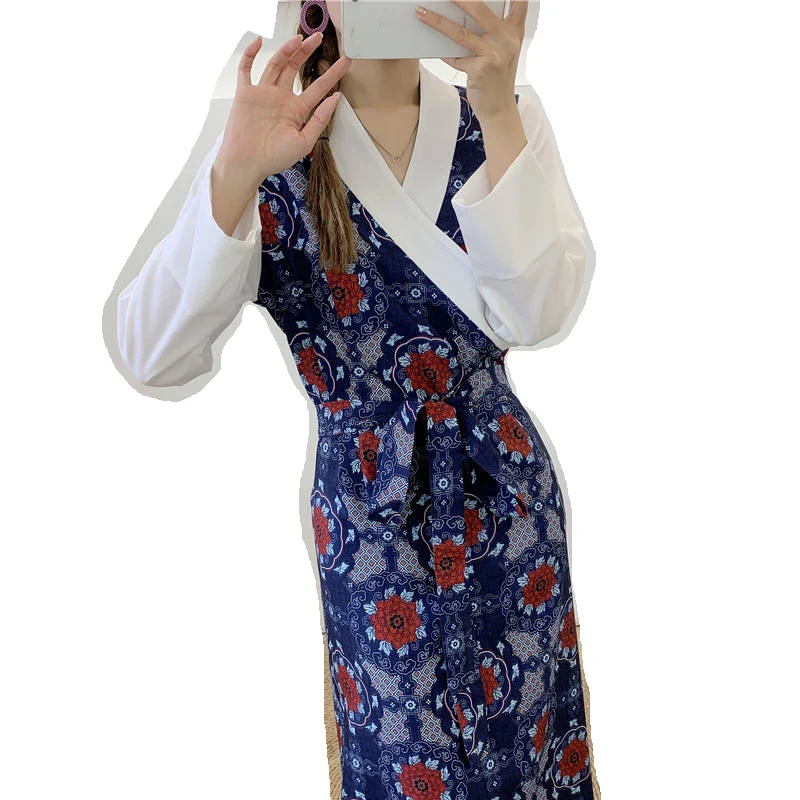 Tibetan Women Spring and Autumn Flower pattern Lhasa Clothing Travel Photography Tibet Robe Modern Chinese National Dress