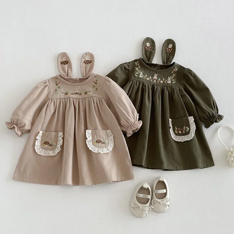 2026 New Spring Children Clothes Kids Princess Dresses Long Sleeved Cotton Embroidery 0-4Yrs Baby Girl Party Dress Sister Dress