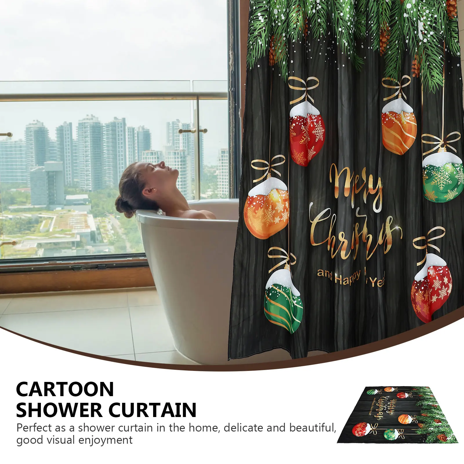

Waterproof Shower Curtain Xmas Bath Beautiful Curtains Bathroom Adornment Cartoon Drape Christmas Tub