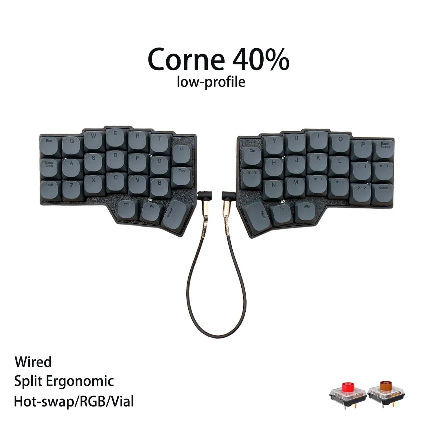 CHOC Corne Low Profile Split Mechanical Keyboard Wired Hot-swap Kaih Chocalate V1/V2 Switch Wired RGB VIAL Programmable