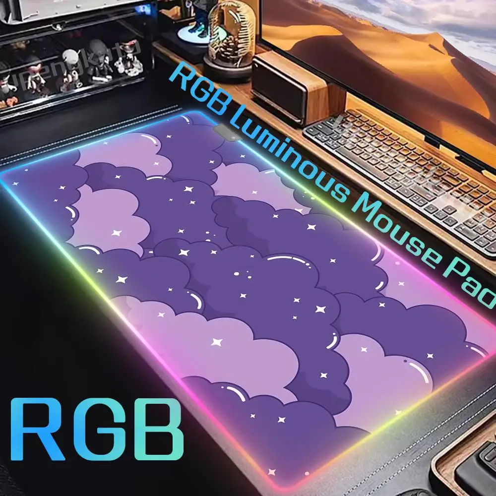 RGB Large Size blue Mousepad Pastel Cloud Kawaii Cartoon cute Mouse Rubber Table Mat Extended Gaming Lock Edge Keyboard Desk Mat