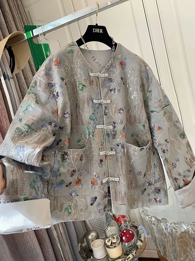 

plus Size 300 Pou Spring New Chinese Sle Loose Fit Denim Jaet Versatile Casual Long Sve round Ne Button up Top