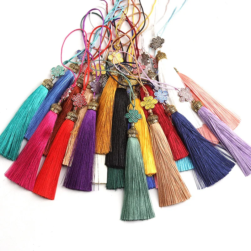 2Pcs Tassels Alloy Woven Chinese Knot Polyester Tassel Soft Handmade Silky DIY Charms Decoration Making Bag Clothing Decor