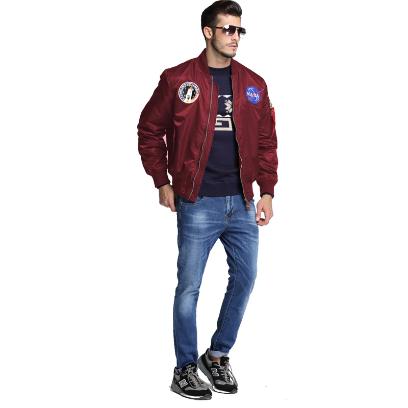 Jaqueta piloto resistente a manchas masculina, Emblema bordado, Jaquetas da Força Aérea, Uniforme fino de beisebol sólido, Impermeável, Windproof, Outono