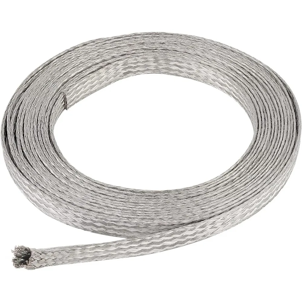 13Ft 9mm Flat Braided Tinned Copper Wire, Metal Braided Wire for Grounding and Reducing Noise, 1mm Thick