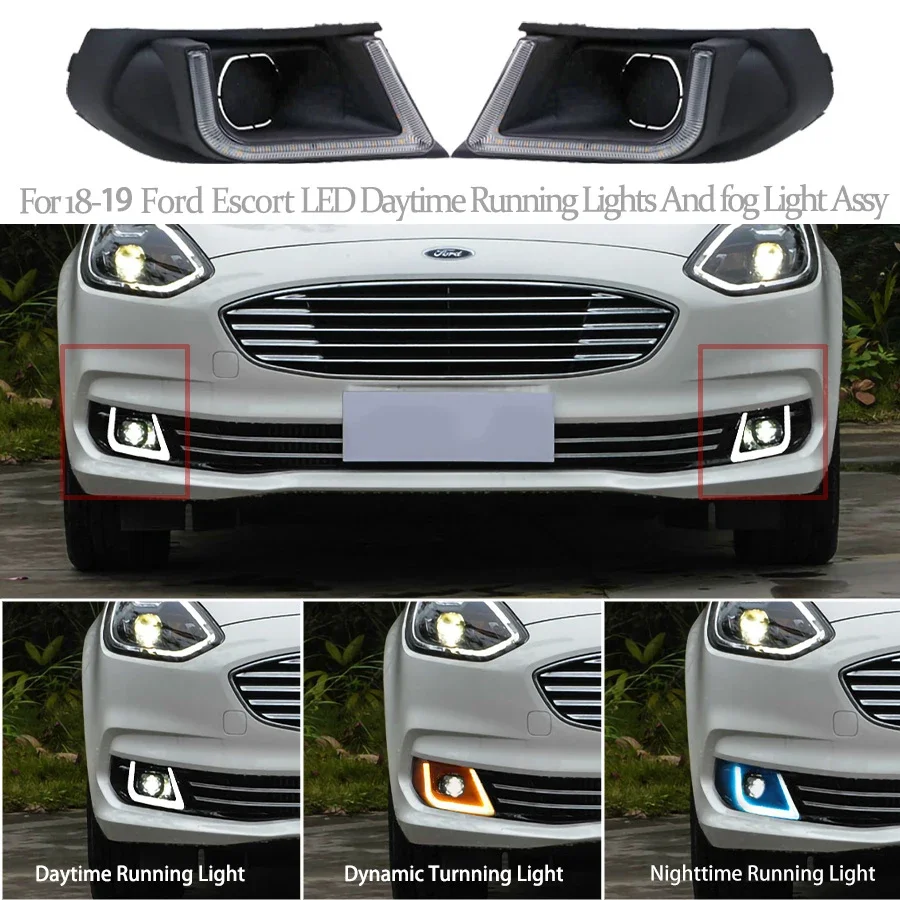

2 шт. светодиодные дневные ходовые огни (ДХО) с функцией сигнала поворота для Ford Escort 2018-2019