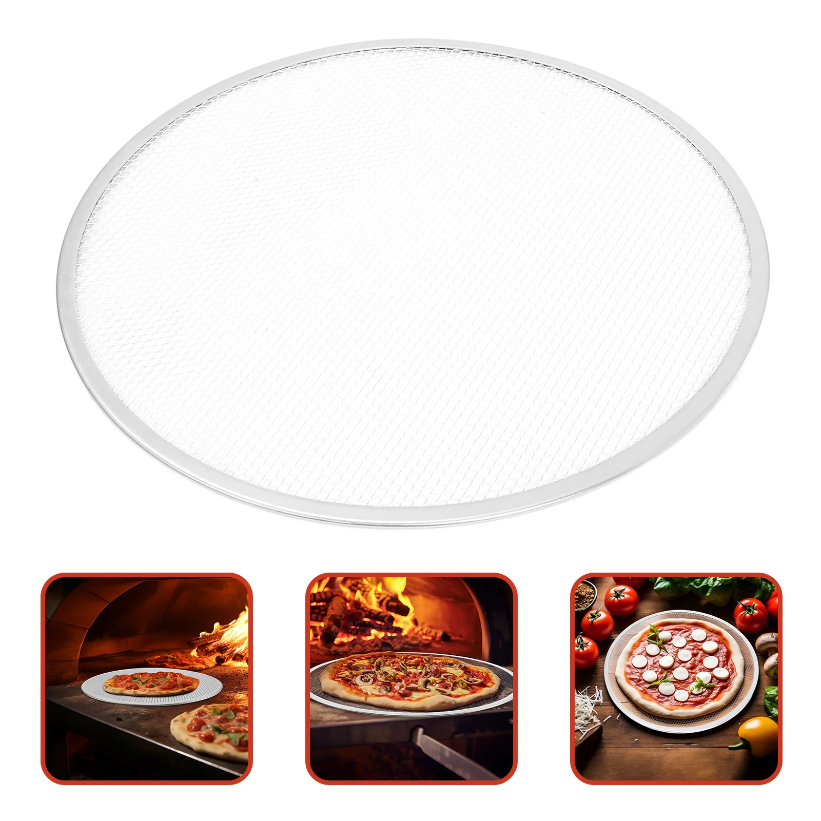 Pizza Pan with Holes Non-stick Round Container Micro-wave Oven Tray Silver Baking Pans