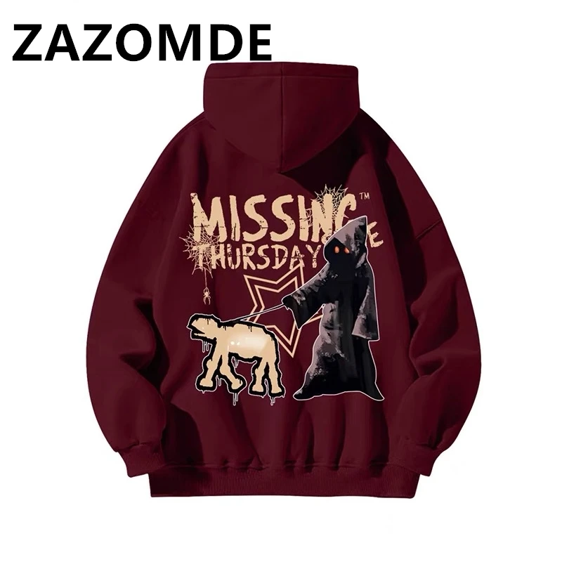 ZAZOMDE Winter Fashion Cartoon Letter Print Hoodies Hip Hop Streetwear Men Hooded Sweater Couple Loose Harajuku Casual Clothes