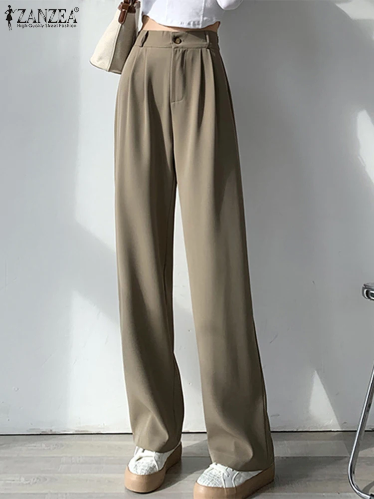 

Elegant Women OL Work Pants ZANZEA Summer High Waist Solid Office Trousers Female Long Pantalon Casual Loose Palazzo Capris 2024