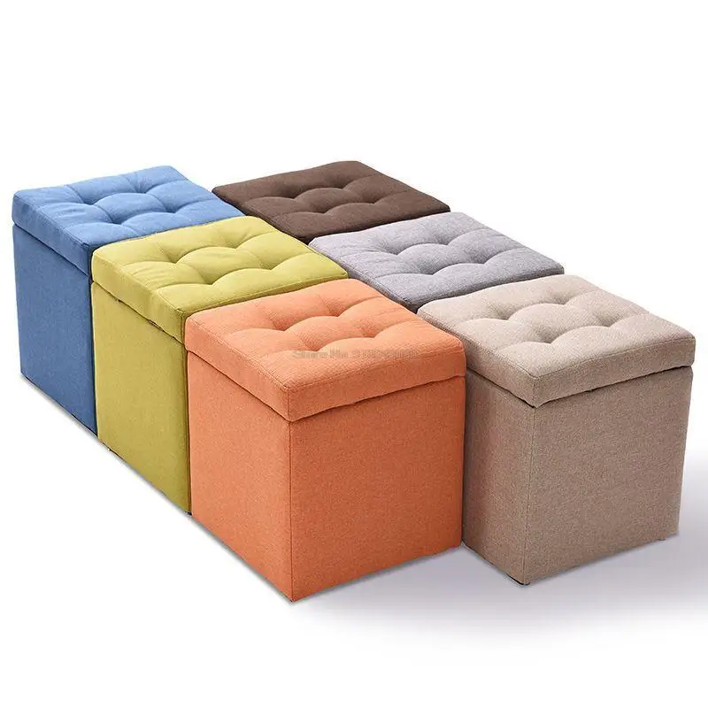 Folding Stool Multifunctional Storage Ottoman Living Room Furniture Nordic Style Outdoor Portable Folding Chair PU Leather Stool