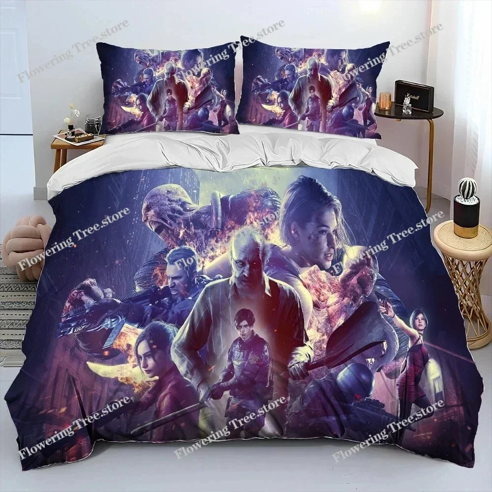 3D R-Resident Evil Games Gamer Comforter Bedding Set,Duvet Cover Bed Set Quilt Cover Pillowcase,king Queen Size Bedding Set Boys view 5