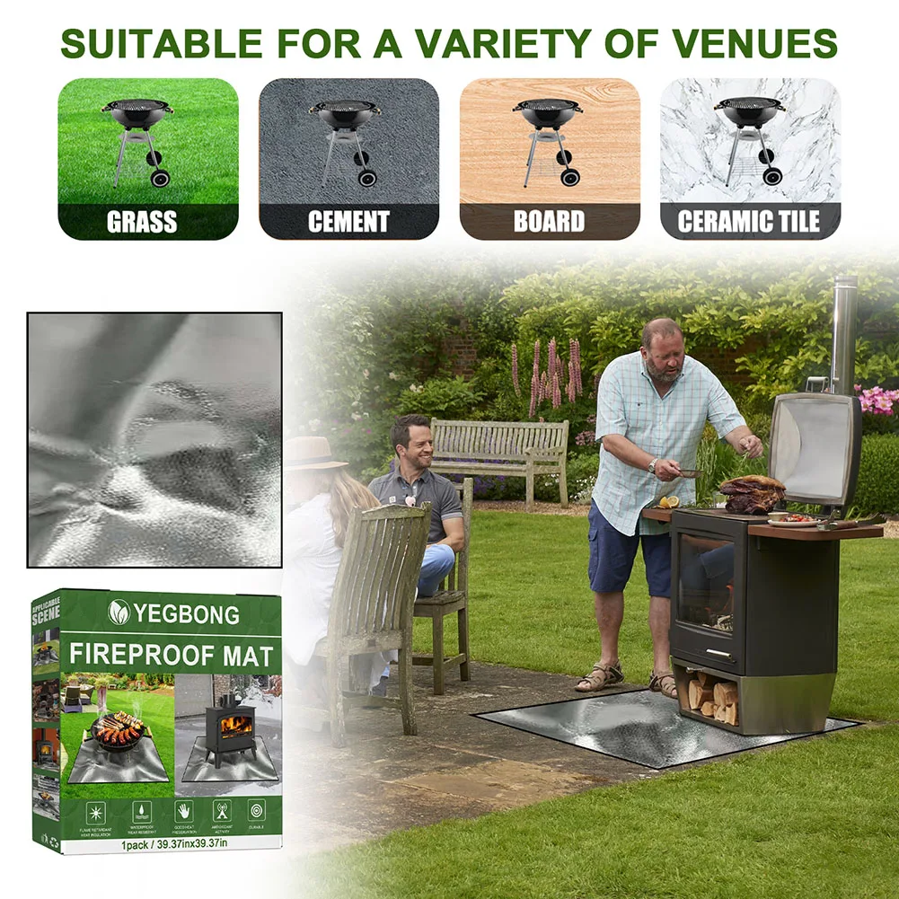 100cmx100cm Square Fire Pit Mat Heat Resistant Fireproof Mat Easy To Clean Large Fire Pit Mat for Grass Outdoor for Deck Patio