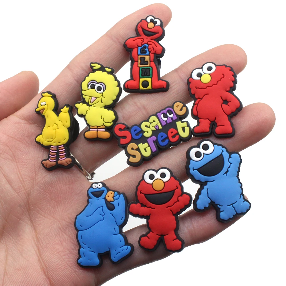 11-15pcs/Set Sesame Street Shoe Charms Cartoon Shoes Accessories DIY Shoe Decoration for Clog Sandal Garden Buckle Kids Gifts