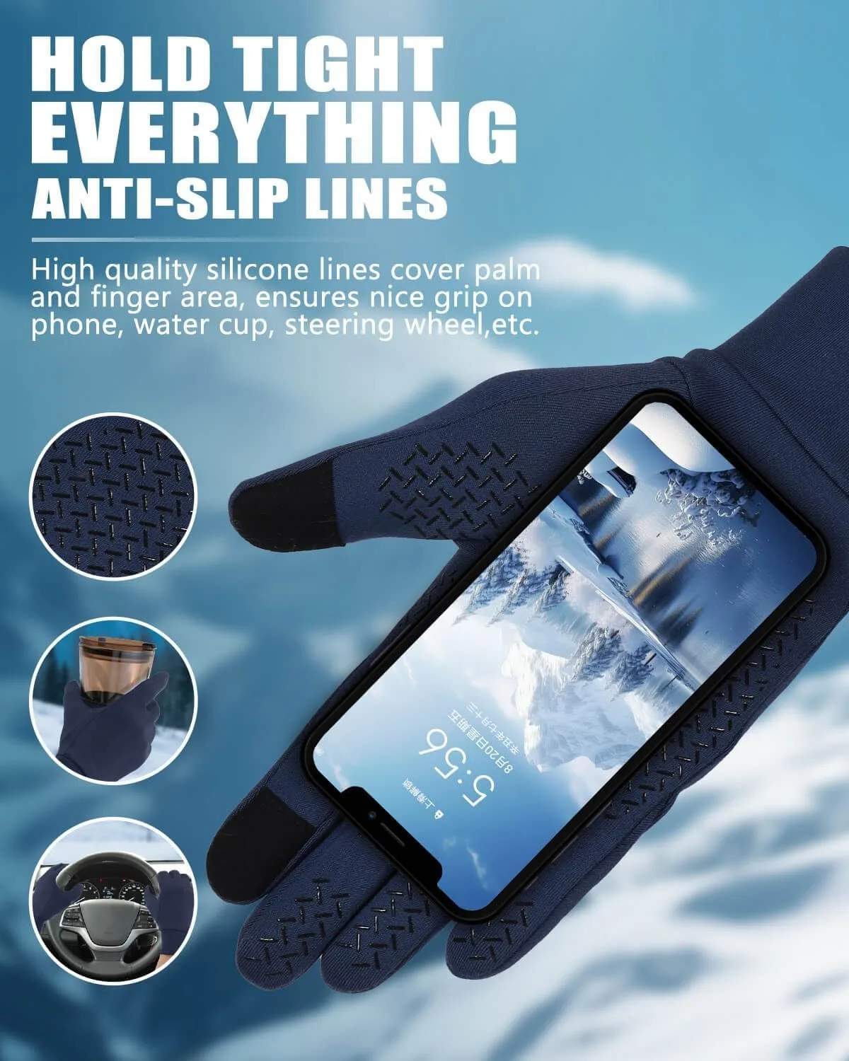 قفازات شتوية خفيفة الوزن من Aegend للرجال والنساء، قفازات جري دافئة، بطانات قفازات حرارية تعمل باللمس لقيادة الطقس البارد، C #3