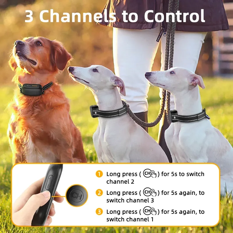 ROJECO Electric Dog Training Collar Digital Rechargeable Remote Control IPX7 Waterproof Vibrator Pet Dog Bark Stop Shock Collar