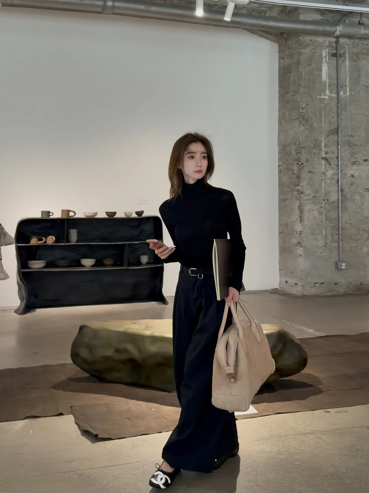 

Cunblvd Casual Wool Blend Knitted High Ne Long Sve Women's Top Elastic Waist Design Versatile Comfortable Base Layer