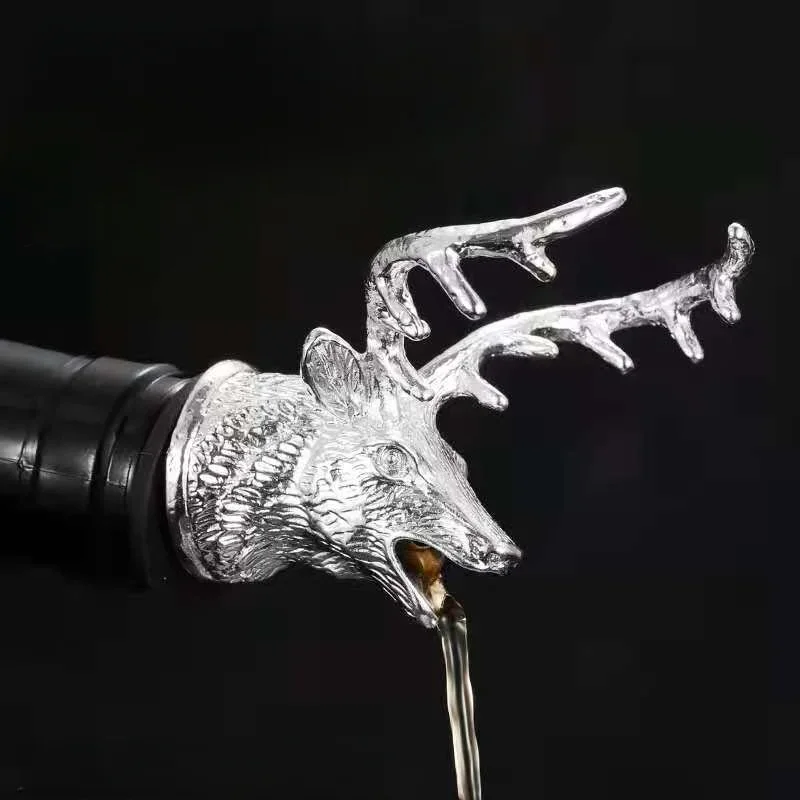 Nalewak do wina ze stopu cynku z główką zwierzęcia, wylewką do wina, korkiem do jelenia i łosia, akcesoria klubowe i barowe, 1 szt.