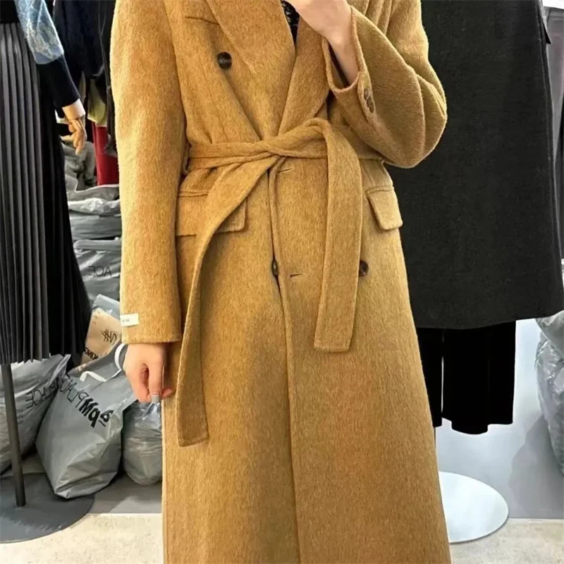 

Высококачественное двустороннее шерстяное пальто женское длинное двубортное элегантное свободное кашемировое зимнее пальто