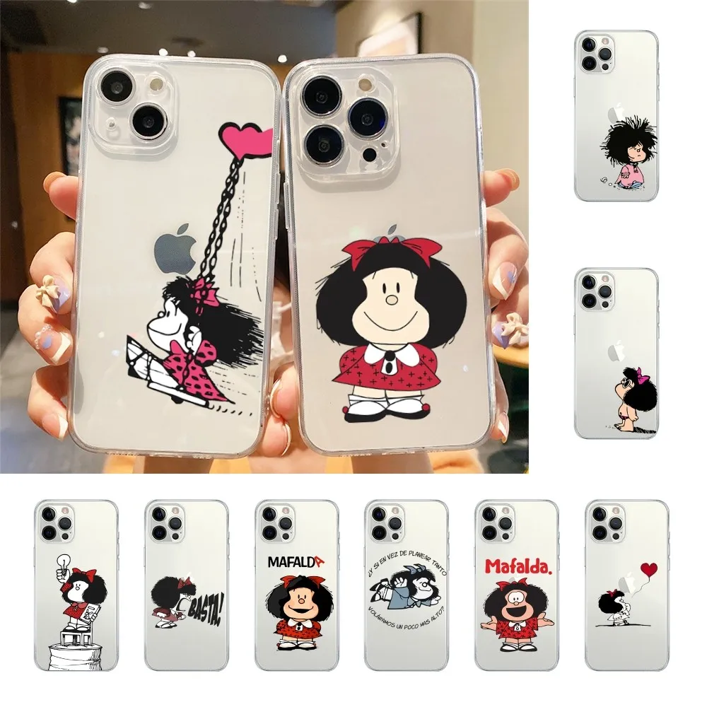 Mafalda Phone Case For Iphone 15 11 13 14 Pro Max 7 8 Plus X Xr Xs Max Se2020 12mini Transparent Cover