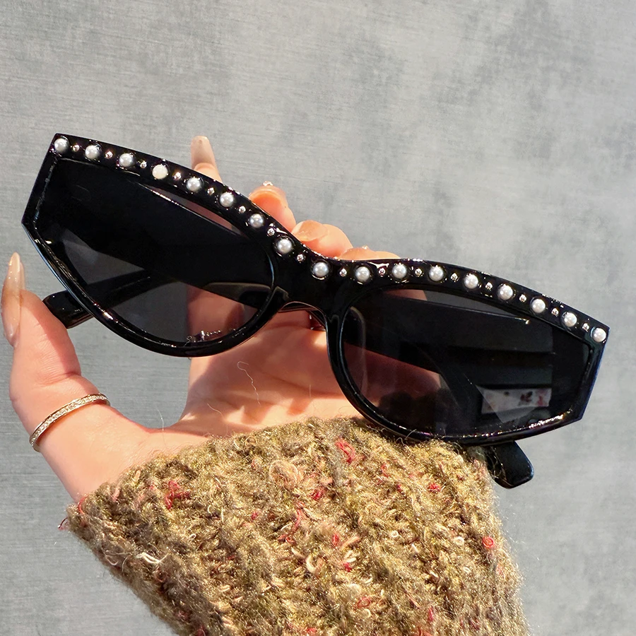 1 قطعة نظارات الموضة النسائية الجديدة شكل بيضاوي شخصية العصرية مطعمة باللؤلؤ تصميم عصري نمط الشارع هدية عيد أداء يومي #2