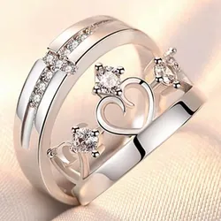 Romantic Cross Heart Crown Couple Ring for Women Luxury Micro Zircon Forever Love Rings Lover Engagement Promise Jewelry Gifts