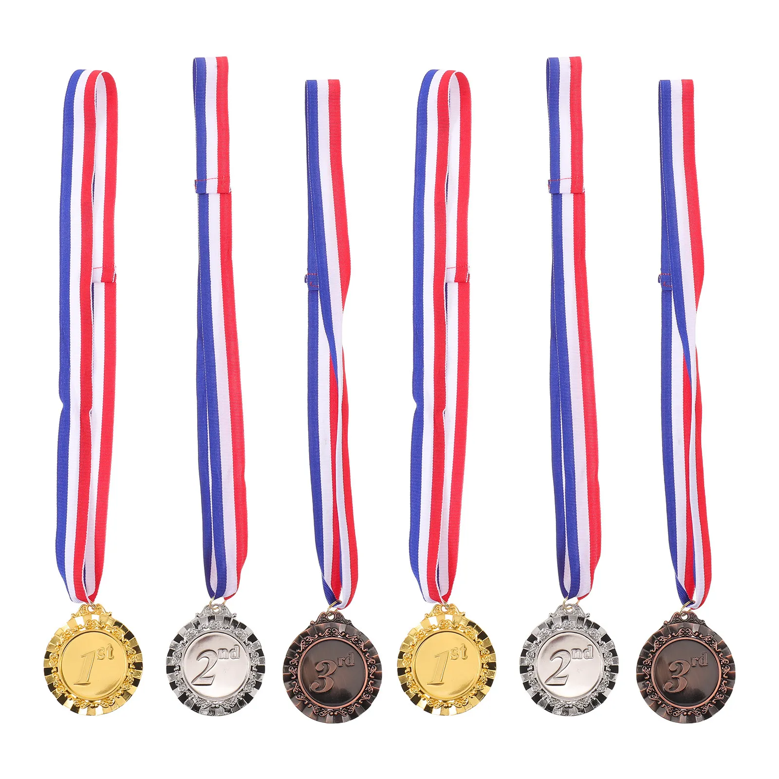 6Pcs Large Place Medals Set Gold Silver Bronze Metal Sports Award Neck Ribbon Athletic Event Competition School Winner Prize