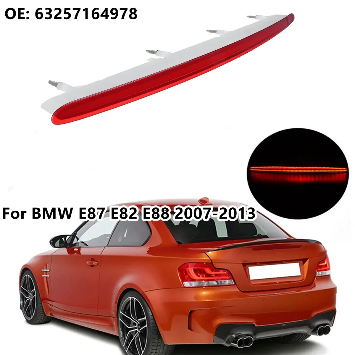 Czerwone tylne światło hamowania LED wysokiego poziomu do BMW serii 1 128i 135i M E82 E88 2007-2013 Trzecie światło hamowania 63257164978