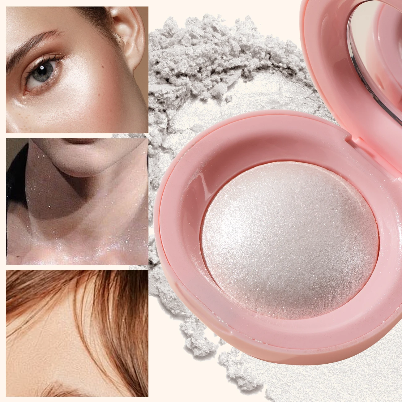 2pcs Baked Brighten Blush Highlighter, Waterproof, 24h Brilliant Lighten Skin Color, Shape Contour Pearl Shimmer Smooth Powder