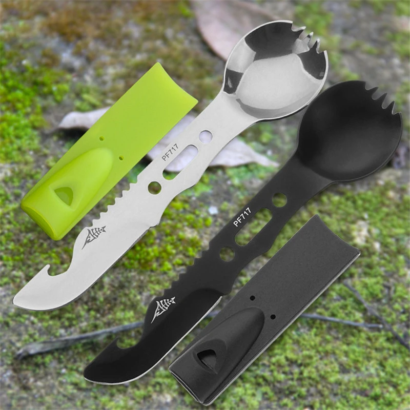 Multifunctional Camping Cookware Spoon Fork Bottle Opener Portable Tool Safety & Survival Durable Stainless Steel Survival Kit