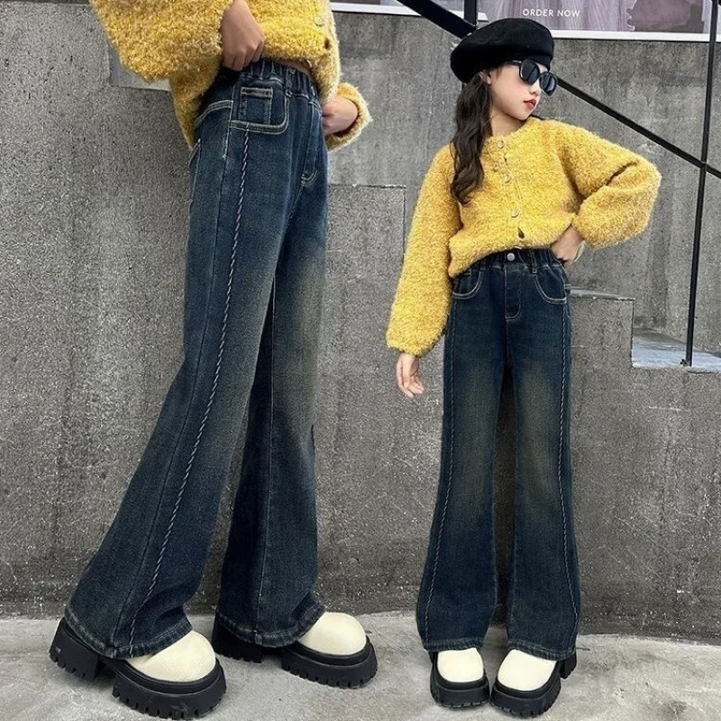 

Kids Fashion Flared Jeans with Side Pattern for Teens Girls Stylish Boot Cut Denim Pants Children Slim Fit Bootcut Trousers