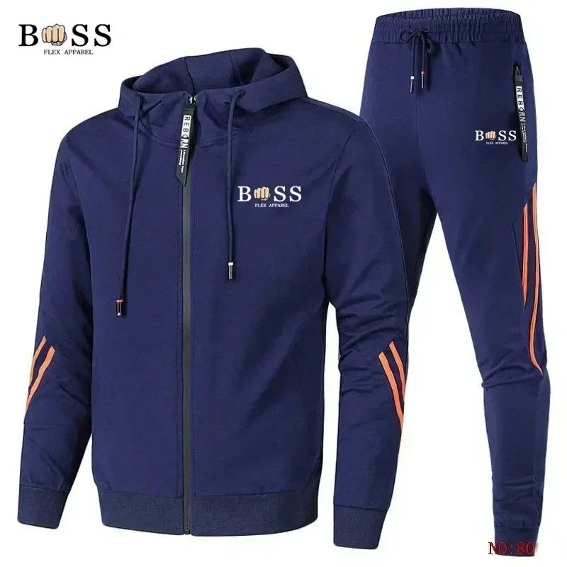 Conjunto de 2 piezas para hombre, Sudadera con capucha y cremallera, pantalones deportivos de marca de moda, ropa deportiva informal para Fitness y