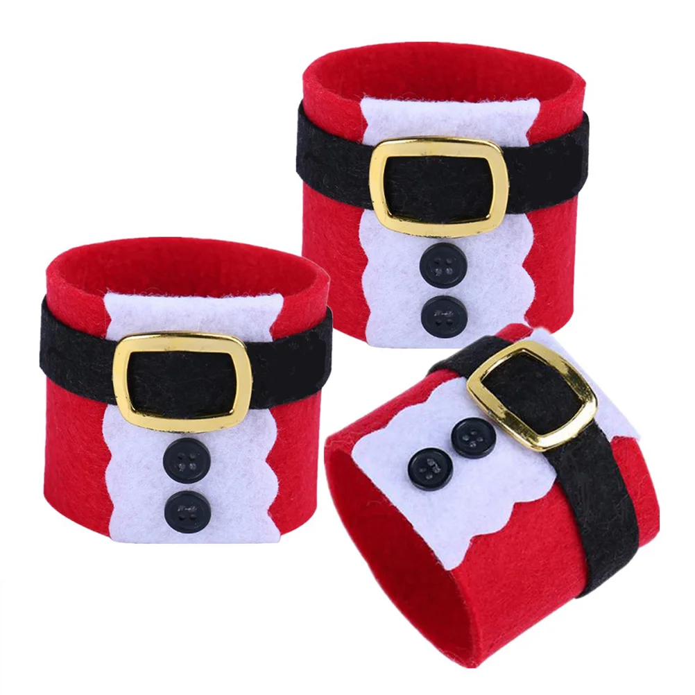 

8 Pcs Napkin Rings Decorative Christmas Theme Table Dinner Belt Buckle Red Bling Party Holders Serviette Creative for Home
