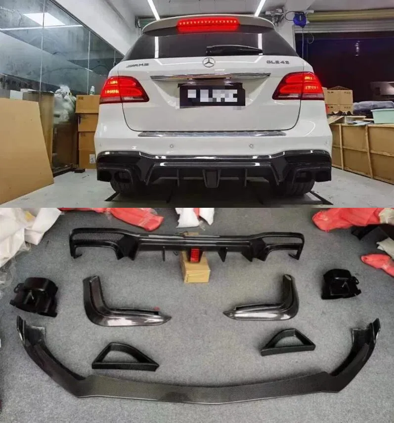 

Real Carbon Fiber Car Front Bumper Lip Rear Diffuser Spoiler Exhaust Cover Body Kit For Benz W166 GLE63 E63S Coupe 2017