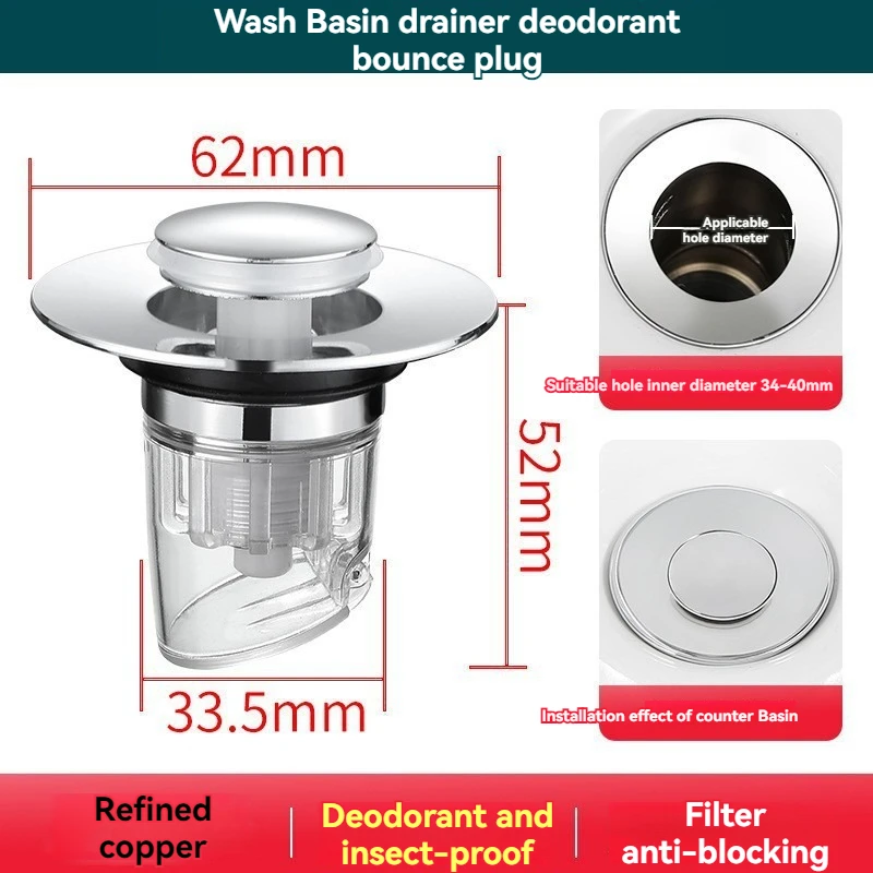 Universal Washbasin Press Type Drainage Filter Washbasin Sink Filter Sewer Kitchen Bathtub Plug ShowerPlug Bathroom Tool image 5