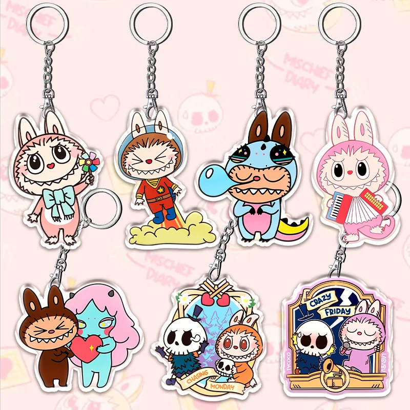 12 سنتيمتر LABUBU الأشياء الاكريليك المحيط قلادة مزدوجة الوجهين نمط قلادة سلسلة مفاتيح مصنوعة من الأكريليك لطيف وممتع الأطفال مهرجان هدية #4